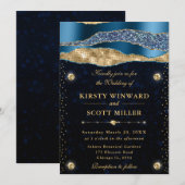 青と金ゴールドグラムティアーズ結婚《写真》ぼけ味 招待状 (正面/裏面)