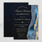 青と金ゴールドグラムティアーズ《写真》ぼけ味Sweet sixteen 招待状 (正面/裏面)