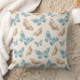 青と金ゴールドグランジ水彩蝶 クッション