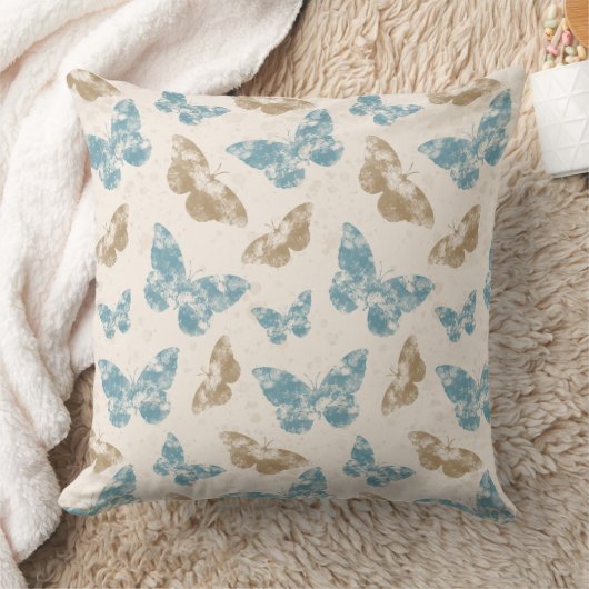 青と金ゴールドグランジ水彩蝶 クッション (ブランケット)