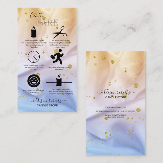 青と金ゴールドグリッターキャンドル気に 名刺 (正面/裏面)