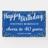 青と金ゴールドグリッター大人誕生日 横断幕 (横)