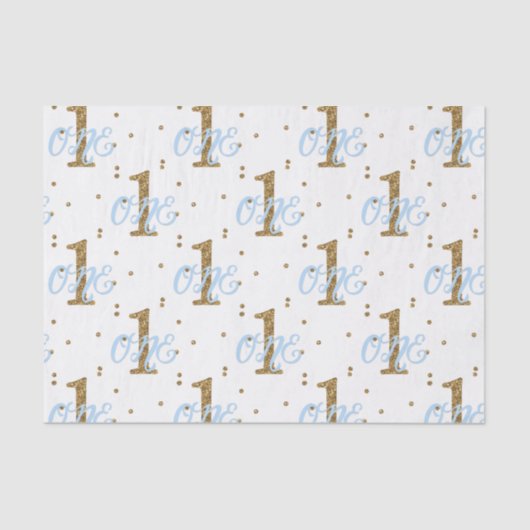 青と金ゴールドグリッター紙吹雪1歳の誕生日パーティー 薄葉紙 (正面)