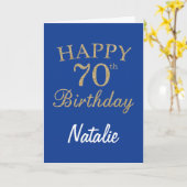 青と金ゴールドグリッター70番目の誕生日カード カード (黄色い花)