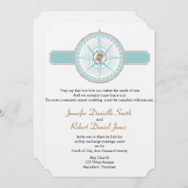 青と金ゴールドコンパスバラビーチ結婚式 招待状