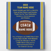 青と金ゴールドサンキューサッカーコーチギフトアイディア フォトプラーク (正面)