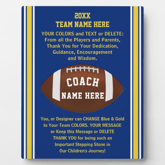 青と金ゴールドサンキューサッカーコーチギフトアイディア フォトプラーク (正面)