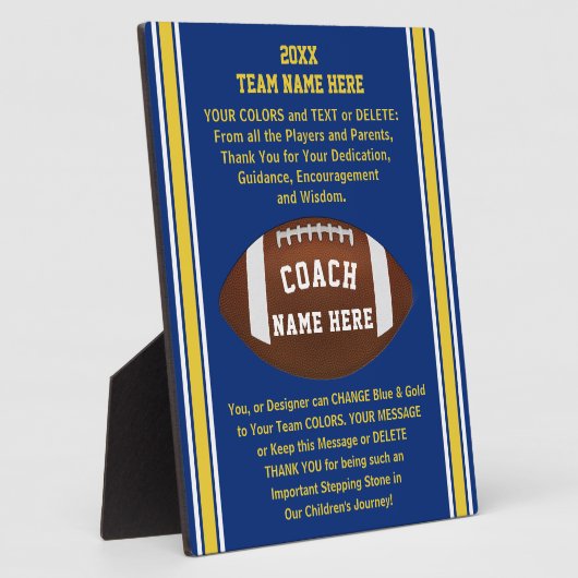 青と金ゴールドサンキューサッカーコーチギフトアイディア フォトプラーク (側面)