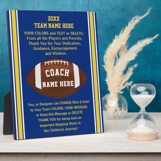 青と金ゴールドサンキューサッカーコーチギフトアイディア フォトプラーク (側面)