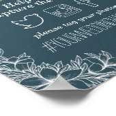 青と金ゴールドスクリプトフローラOhスナップハッシュタグ結婚の ポスター (角)