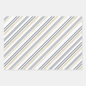 青と金ゴールドストライプとプレイズ ラッピングペーパーシート (正面)