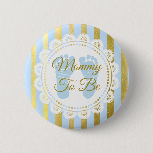 青と金ゴールドストライプののマミーがボタン 缶バッジ (正面)