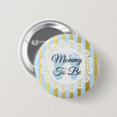 青と金ゴールドストライプののマミーがボタン 缶バッジ (正面&裏面)