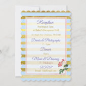 青と金ゴールドストライプのフローラ結婚式招待状 招待状 (裏面)