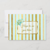 青と金ゴールドストライプのフローラ結婚式RSVPカード 出欠カード (裏面)