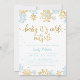 青と金ゴールドスノーフレーク冬の少年の赤ちゃんシャワー 招待状