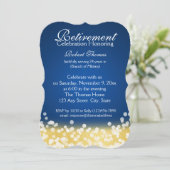 青と金ゴールドスパークルライト退職パーティー 招待状 (スタンド正面)