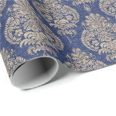 青と金ゴールドダマスク ラッピングペーパー (ロールコーナー)