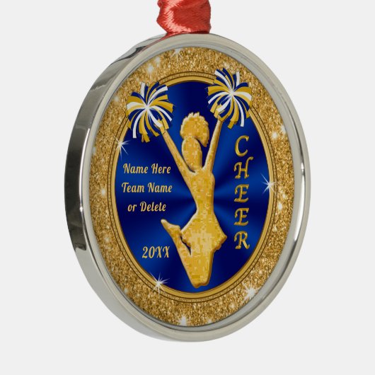 青と金ゴールドチアリーダーオーナメント パーソナライズされた メタルオーナメント (右)