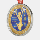 青と金ゴールドチアリーダーオーナメント パーソナライズされた メタルオーナメント (左)