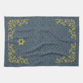 青と金ゴールドトーンバロックの花柄な手洗い キッチンタオル (横)