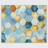 青と金ゴールドハニカム ラッピングペーパー (フラット)