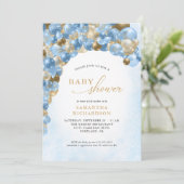 青と金ゴールドバルーンアーチ男の子ベイビーシャワー 招待状 (スタンド正面)