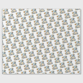 青と金ゴールドバルーンテディベアハッピーバースデー ラッピングペーパー (フラット)