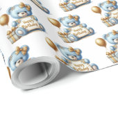 青と金ゴールドバルーンテディベアハッピーバースデー ラッピングペーパー (ロールコーナー)