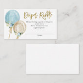 青と金ゴールドバルーン赤ちゃんシャワーおむつラッフル エンクロージャーカード (正面/裏面)