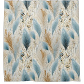 青と金ゴールドパンパスグラス シャワーカーテン (正面)