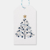 青と金ゴールドパーソナライズされたのメリークリスマスツリー ギフトタグ (裏面)