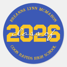 青と金ゴールドパーソナライズされたの卒業シール