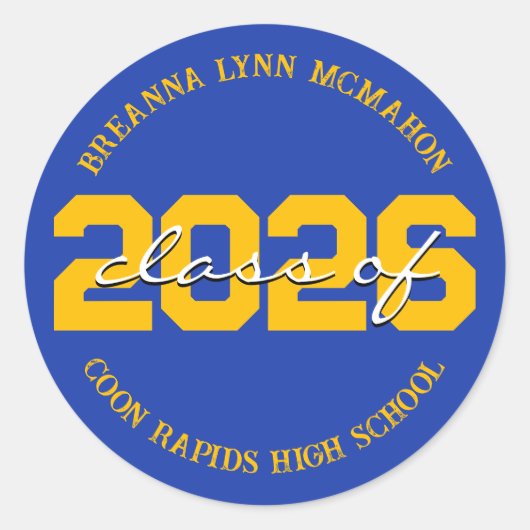 青と金ゴールドパーソナライズされたの卒業シール ラウンドシール (正面)