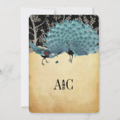 青と金ゴールドピーコックフォレストグローブ結婚ズ 招待状 (裏面)