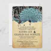 青と金ゴールドピーコックフォレストグローブ結婚ズ 招待状 (正面)