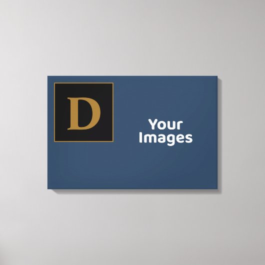 青と金ゴールドファミリイニシャル写真ディスプレイ キャンバスプリント (正面)