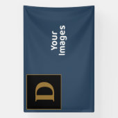 青と金ゴールドファミリイニシャル写真ディスプレイ 横断幕 (縦)