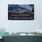 青と金ゴールドフェイクグリッターアゲートマーブルスウィート16 横断幕 (トレードショー)