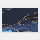 青と金ゴールドフェイクグリッターマーブルゲート ラッピングペーパーシート (正面2)