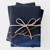 青と金ゴールドフェイクグリッターマーブルゲート ラッピングペーパーシート (インサイチュ)