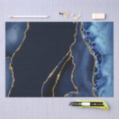 青と金ゴールドフェイクグリッターマーブルゲート 薄葉紙 (クラフト)