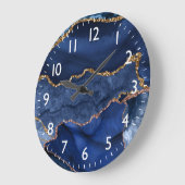 青と金ゴールドフェイクグリッター大理石ゲート ラージ壁時計 (傾斜)