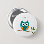 青と金ゴールドフクロウのテンプレート 缶バッジ (正面&裏面)