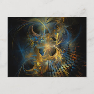 青と金ゴールドフラクタル ポストカード