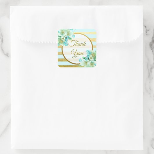 青と金ゴールドフローラありがとうシール スクエアシール (バッグ)