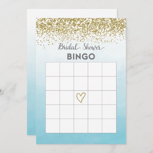 青と金ゴールドブライダルシャワー備後カード 招待状 (正面/裏面)