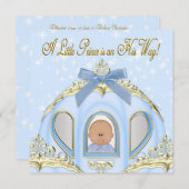 青と金ゴールドプリンスアフリカ系アメリカ人ベビーシャワー 招待状 (正面/裏面)