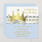 青と金ゴールドプリンスベビーシャワー 招待状 (正面/裏面)