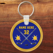 青と金ゴールドホッケーキーチェーンギフトパーソナライズされた キーホルダー (裏面)